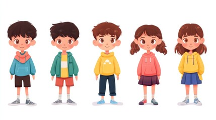 Set of adorable anime kids, boy and girl, colorful and isolated for design projects