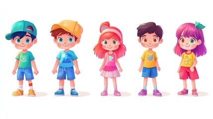 Set of adorable anime kids, boy and girl, colorful and isolated for design projects