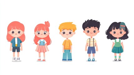 Set of cute anime kids, boy and girl, isolated for design and copy space