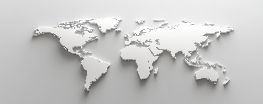 Fototapeta 3d world map on white background, minimalist