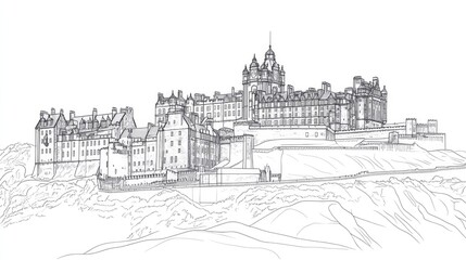 Obraz premium Line drawing of the Edinburgh Castle, representing cultural travel and historical marvels.