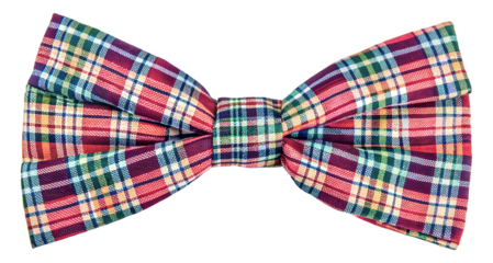 Stylishly designed multicolored plaid bow tie perfect for formal events and parties, cut out - stock png.