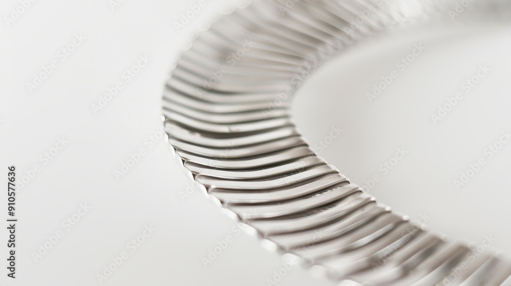 Poster abstract pattern of ridged shiny metal object on white backdrop