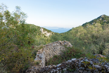 Amazing view down to the sea from the mountain in Othonoi island, north-west of Corfu, Greece