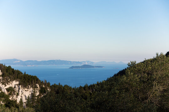 Amazing view down to the sea from the mountain in Othonoi island, north-west of Corfu, Greece