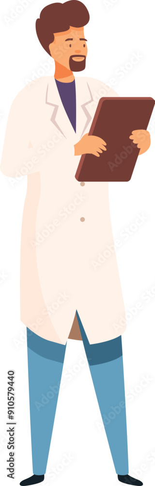 Poster scientist in a lab coat is analyzing data on a clipboard, showcasing the dedication and precision of