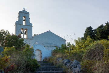 The church of Saint George in the village up the mountain of Othonoi island, Greece