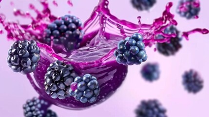 blackberries in water splash on white background