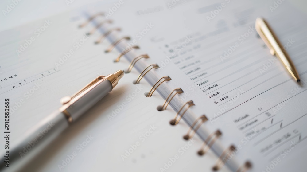 Aufkleber efficiently manage your business meeting schedule with an open notebook and two pens