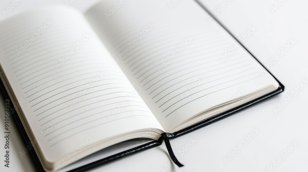 Poster versatile open notebook on a table, ideal for capturing ideas. blank pages for writing and organizin