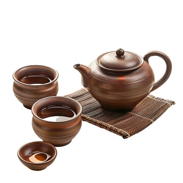 Chinese traditional teapo and cups set on transparent background,&nbsp;png