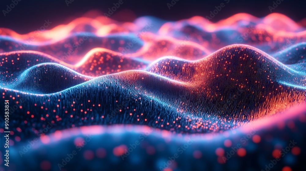 Poster Virtual tech landscape with flowing data streams and vivid, dynamic gradients