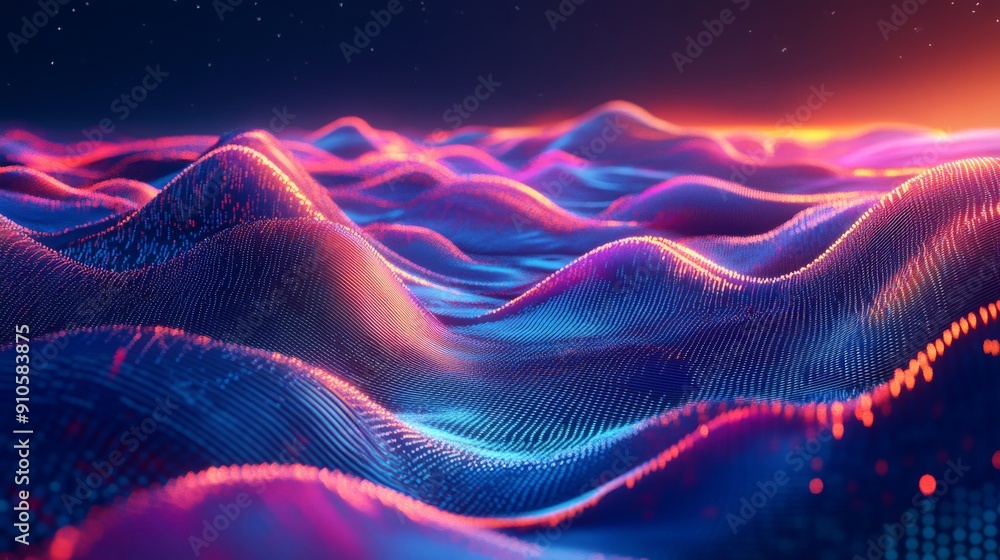 Poster Virtual tech landscape with flowing data streams and vivid, dynamic gradients