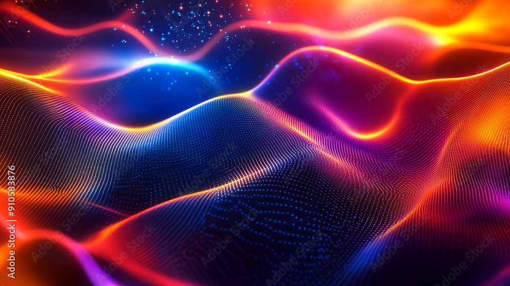 Aufkleber abstract technology backdrop with digital waves and bright color gradients