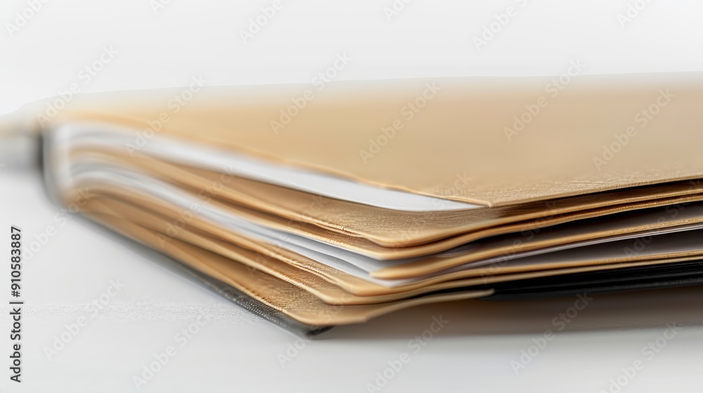 Aufkleber elegant gold folder with neatly arranged documents on a white backdrop, representing efficiency and 
