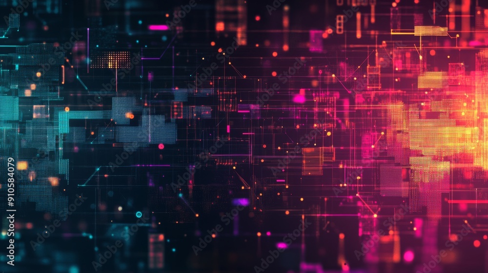Poster cyber tech backdrop with abstract, glowing data lines and vivid colors