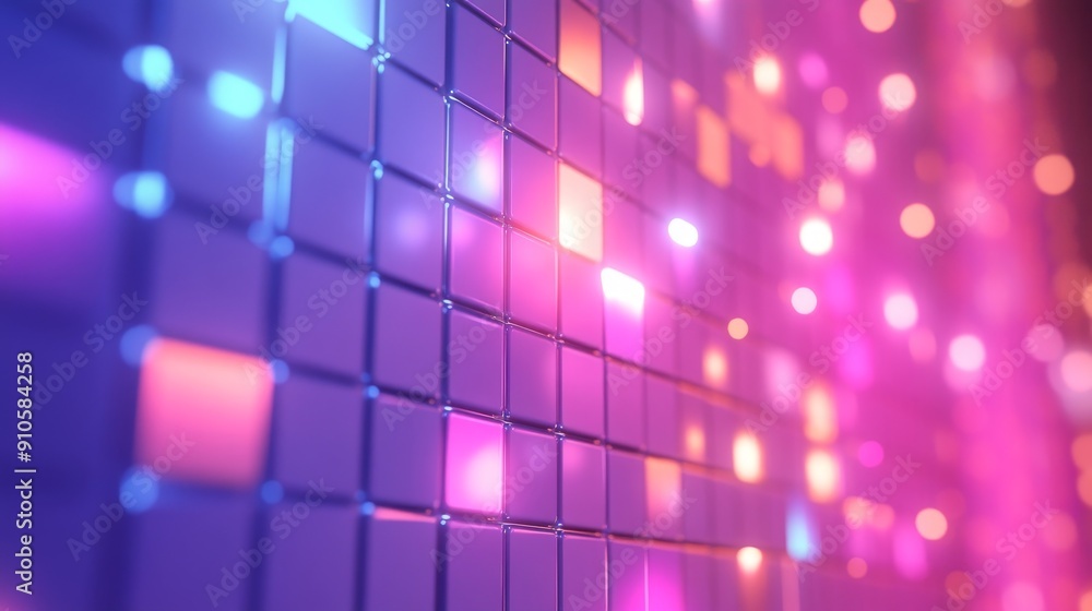 Poster digital grid backdrop with glowing cells and vivid color schemes
