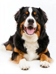 Bernese Mountain Dog Lying Down, isolated on white background