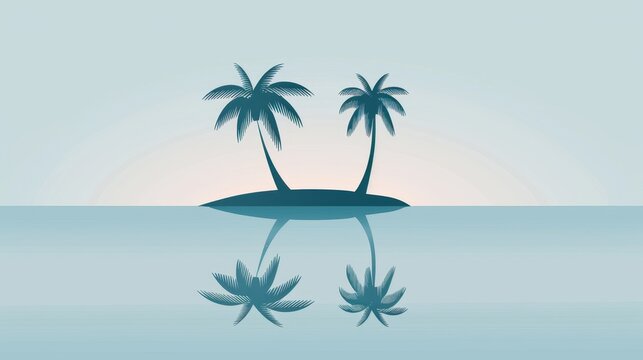 Basic 2D vector illustration of a palm tree on an island, plain and minimalist, clear lines, straightforward design, limited color scheme