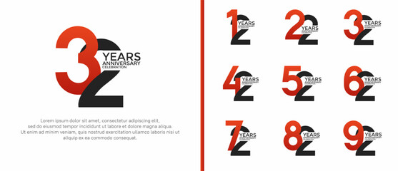 anniversary logo style set with red and black color can be use for celebration moment
