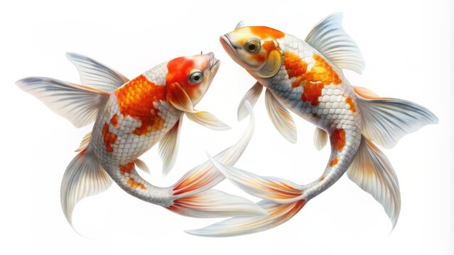 two koi fish stcok vector,Pisces zodiac sign represented by two fish swimming in opposite directions white background