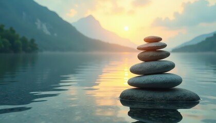 Zen Stones at Sunset.