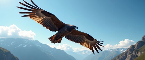 Obraz premium Eagle in flight over mountains.