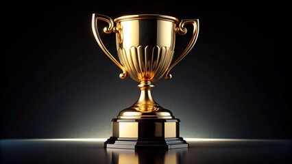 A shiny golden trophy on a black background with intricate engravings and a gleaming base, symbolizing achievement and excellence in a prestigious competition.