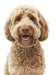 labradoodle dog close-up, isolated on white background