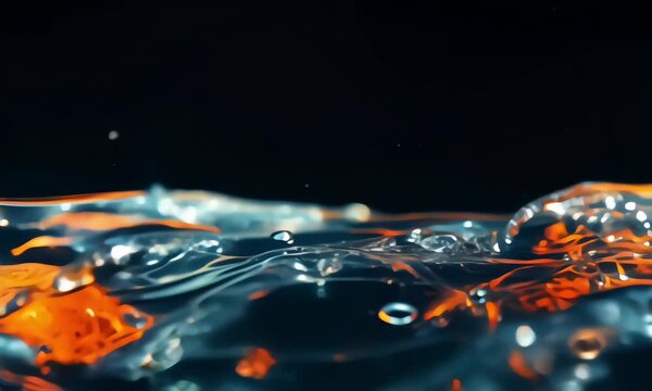 Water wave ripple effect turn into burning fire flame on black background