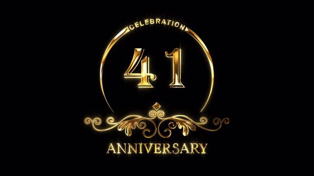 41st Anniversary Celebration. Happy 41 Years Anniversary Animation in Gold Color on the Transparent Background, Alpha Channel. Great for greetings, celebrations, events, and gifts.