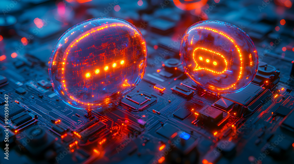 Poster glowing futuristic technology circuits with abstract geometric design digital data and energy intell