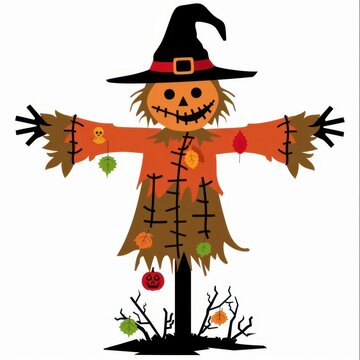 recommend clip art: A scarecrow, Halloween element, flat design clipart style, isolated on white background
