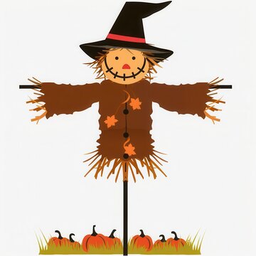 recommend clip art: A scarecrow, Halloween element, flat design clipart style, isolated on white background