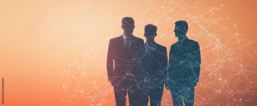 Poster collaborative business environment with abstract background network system employees natural lightin