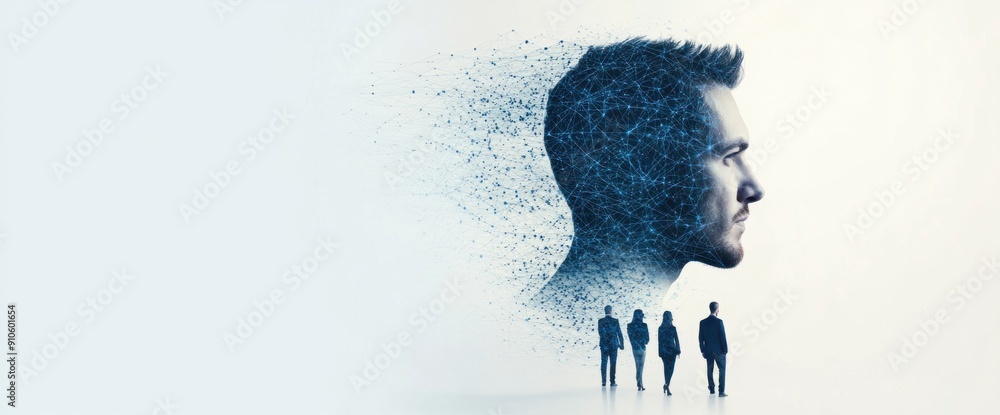 Poster employees working in an abstract business environment with network system natural lighting copy spac