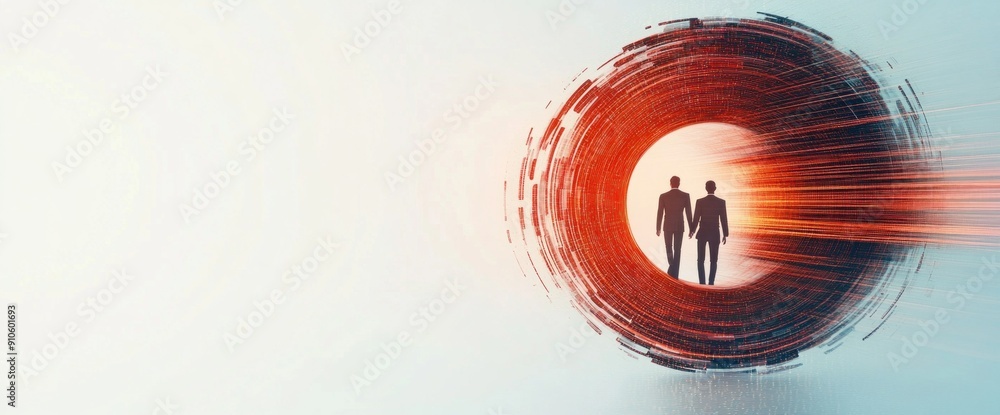 Aufkleber futuristic abstract business setting with employees and network system natural lighting copy space