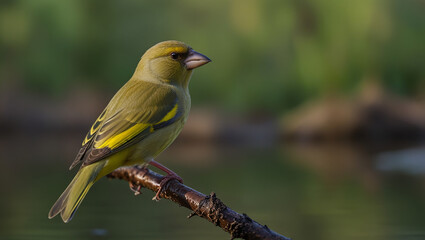 Obraz premium a yellow wagtail on a branch in the morning