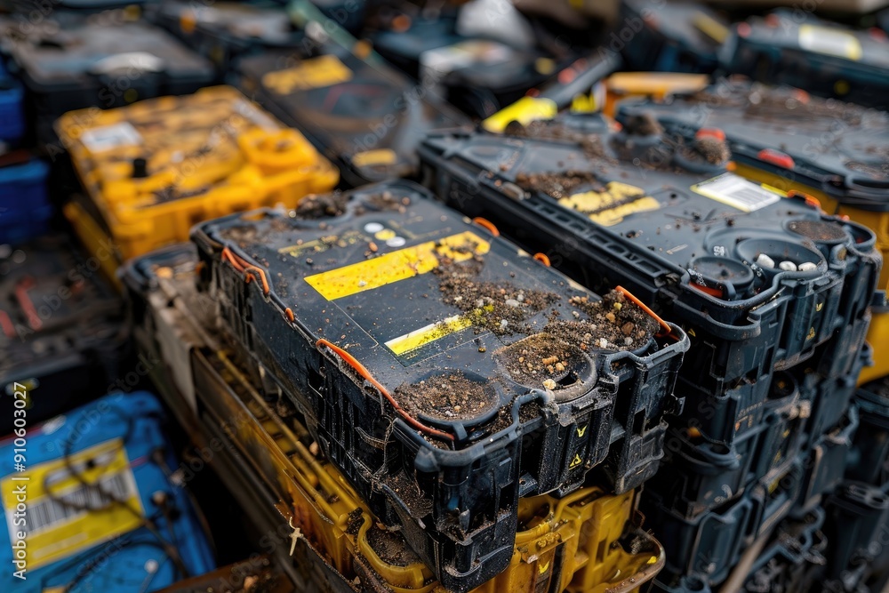 Aufkleber a pile of dirty boxes with one of them having a yellow sticker on it. the boxes are piled on top of 