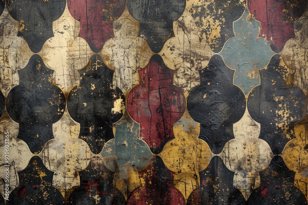 Aufkleber a wall with a pattern of squares and triangles. the squares are black and white and the triangles ar