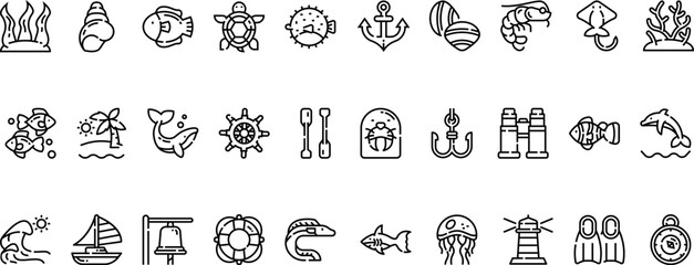 Ocean Icon Set With Outline Style For Illustration Simple