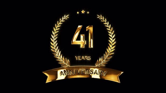 41st Anniversary Celebration. Happy 41 Years Anniversary Animation in Gold Color on the Transparent Background, Alpha Channel. Great for greetings, celebrations, events, and gifts.