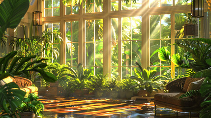 Tropical Oasis: Sunlit Conservatory Retreat