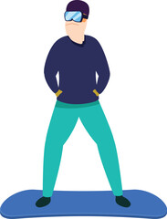 Confident snowboarder is standing on his board, ready to hit the slopes