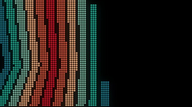 2d flat animation with many small dots. Imprint pattern overlay with different colors on black background