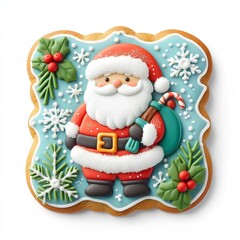 Cute Christmas Holiday Themed Cookie of Santa on White Background