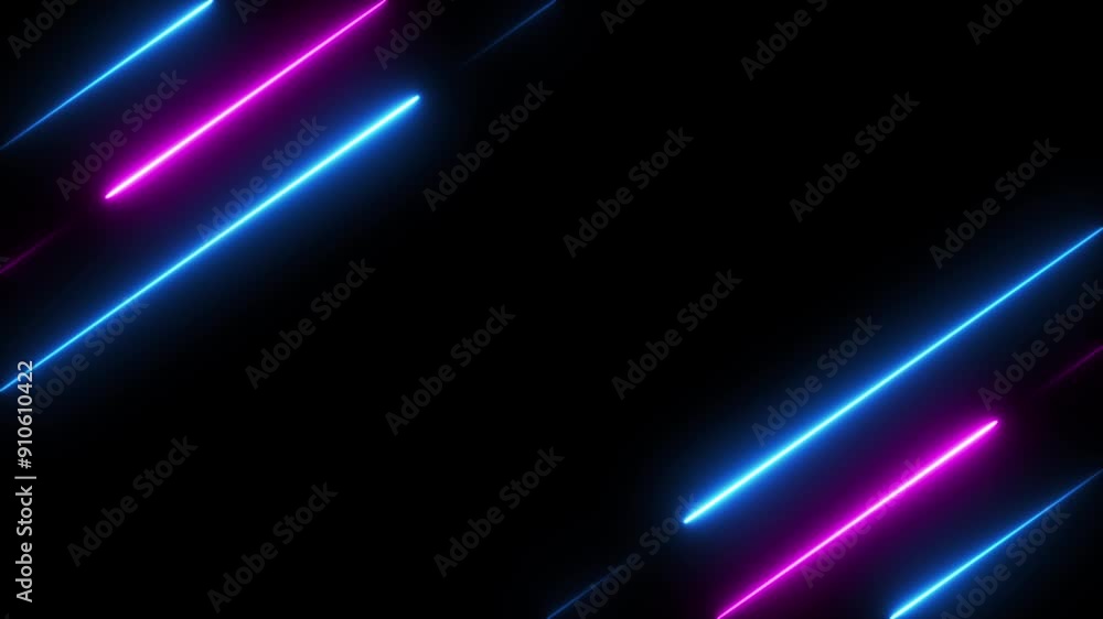 Poster abstract diagonal blue pink neon glowing line frame, animated moving led light screen box 3d renderi