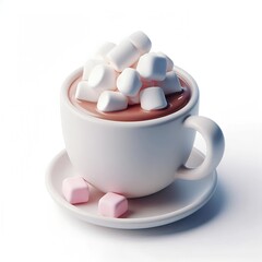 Marshmallows on a Hot Chocolate Cup on White Background