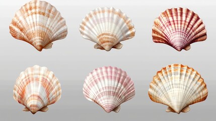 Obraz premium Collection of Six Scallop Shells with Varied Colors and Patterns