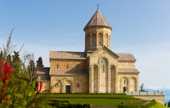 Scenic view of Monastery at Bodbe in Georgia at spring morning